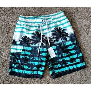 Tailor Pal Love Board Shorts Swim Men's XL Striped Blue Swim Trunks Pockets